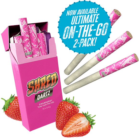 A pink box of Gnarberry Dartz with a badge saying "Now Available: Ultimate On-The-Go 2-Pack!"