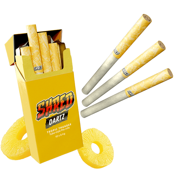 A yellow box of Shred Tropic Thunder Dartz.