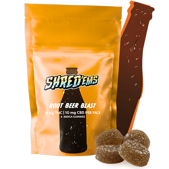 An orange bag of Root Beer Blast Shred'ems.