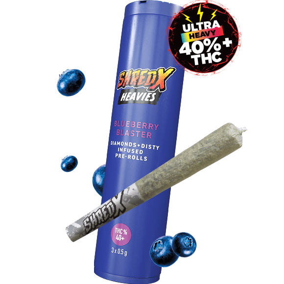 A blue tube of Shred-X Blueberry Blaster Heavies.