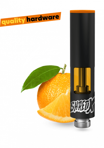 A black and orange Shred-X Tangerine vape.