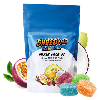 A bag of Shred Rainbow Mixer gummies.