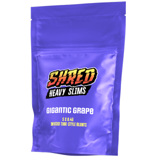 A purple bag of Shred Heavy Slims.