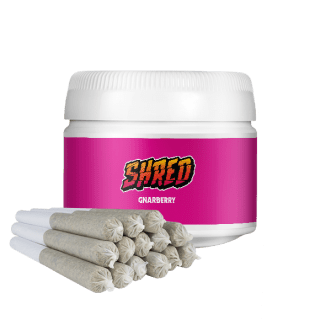 A pink jar of Shred Gnarberry joints.